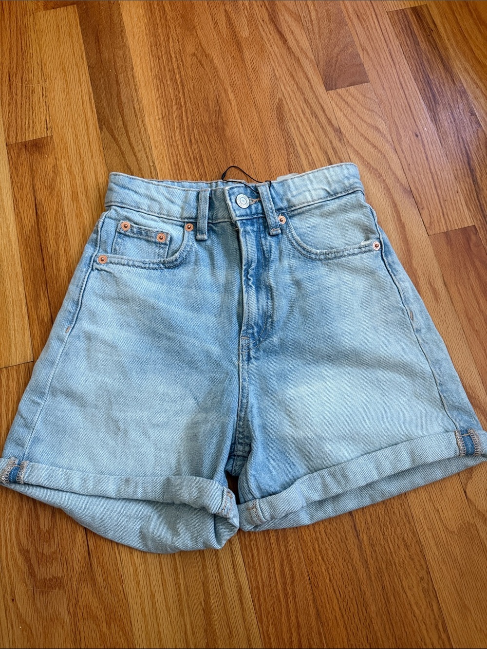 Zara Light Blue Rolled-Hem Denim Shorts